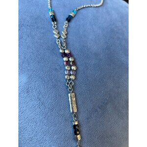 Brighton Long Y-Chain Necklace With Turquoise Teal & Purple Crystals
